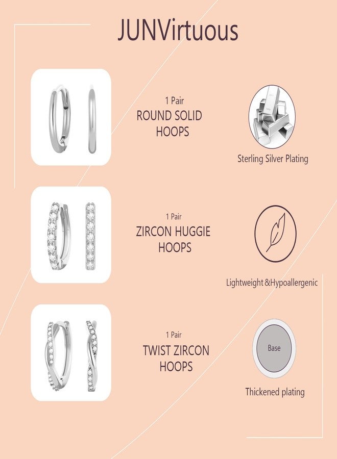 JUNVirtuous 925 Sterling Silver Hoop Earrings for Women Hypoallergenic Silver Small Huggie Hoop Earrings for Women Stack Sets for Multiple Piercing Trendy Jewelry aretes de plata 925 para mujer/10mm - Image 5